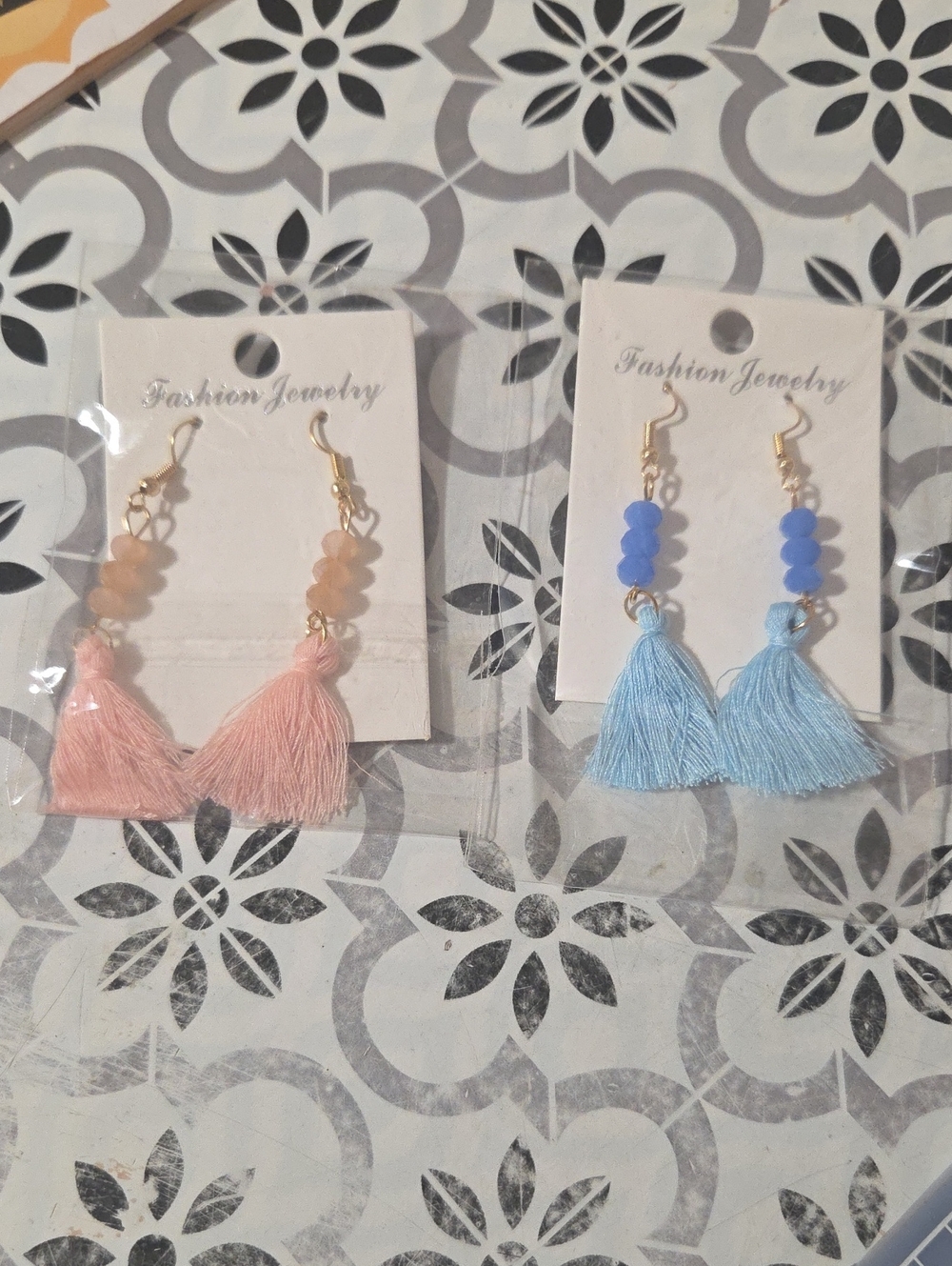 Fashion Jewelry Pink and Blue Tassel Fringe Earrings